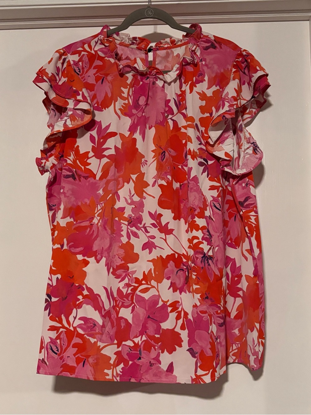⭐️Women’s Floral Ruffle Sleeve Blouse - Pink & Orange